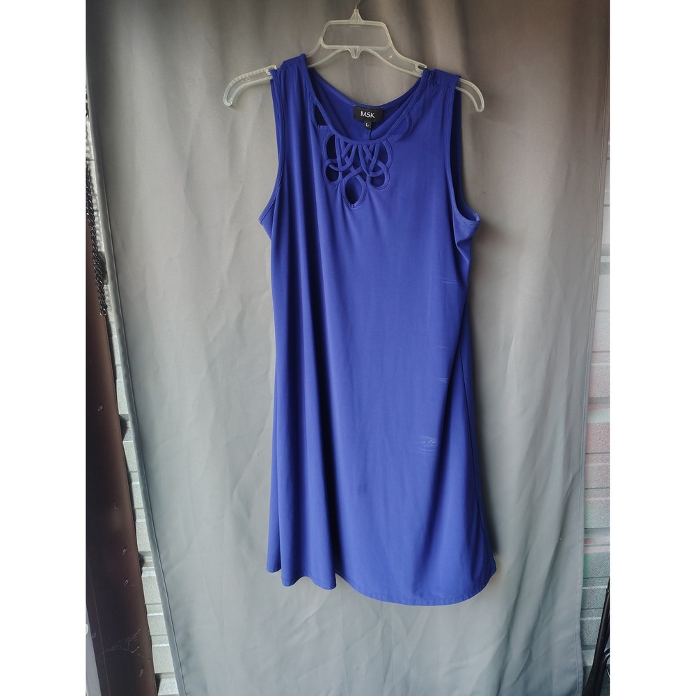 MSK Royal Blue Sleeveless Lattice Cutout Neckline Shift Dress Womens Large - Picture 1 of 3